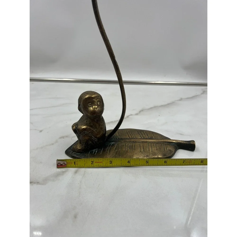 Vintage Brass Monkey Banana Hanger Leaf Base Tropical Kitchen Decor Bronze Tone